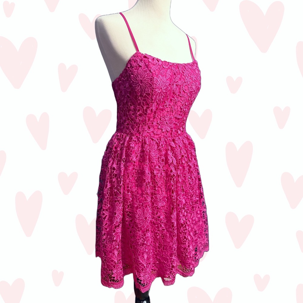 David’s Bridal Pink Lace Corset Open Back Dress
